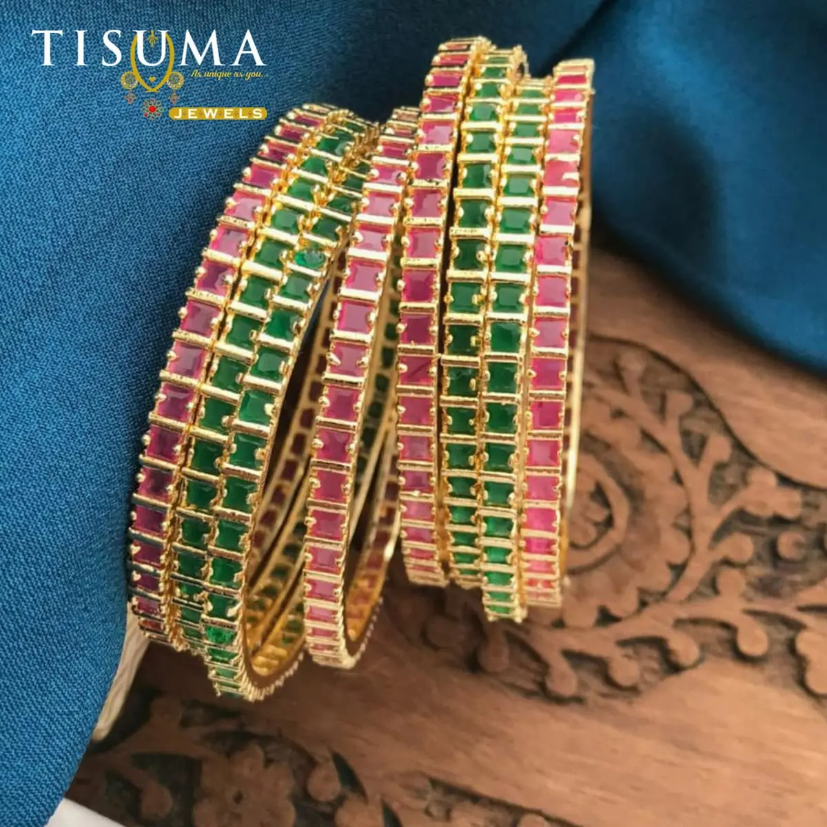 Navaratna Ruby Emerald AD Bangles